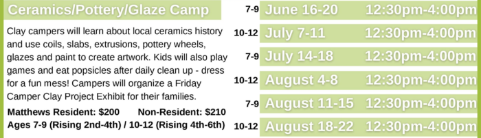 7 - 12 YEAR OLD CERAMICS CAMPS